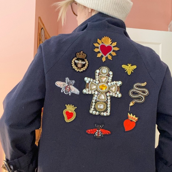 Jackets & Blazers - Embroidered black trench coat - one of a kind statement piece lovingly upcycled